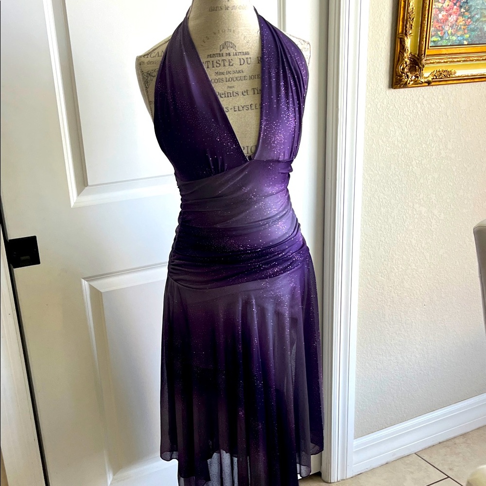 Purple Halter Midi Dress with Subtle Sparkle